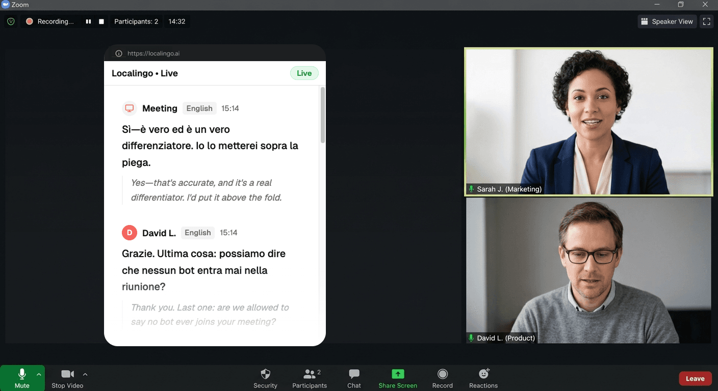 Localingo running in Picture-in-Picture mode alongside Zoom